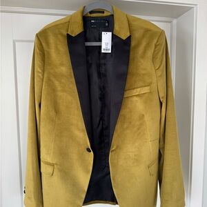 NWT ASOS Men's Skinny Velvet Blazer Gold Black Lapel
